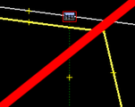 Incorrect : portail sur l'intersection entre le chemin (pointillés verts) et la route (gris).