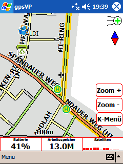 Vector map with marked cycle routes on pocket pc