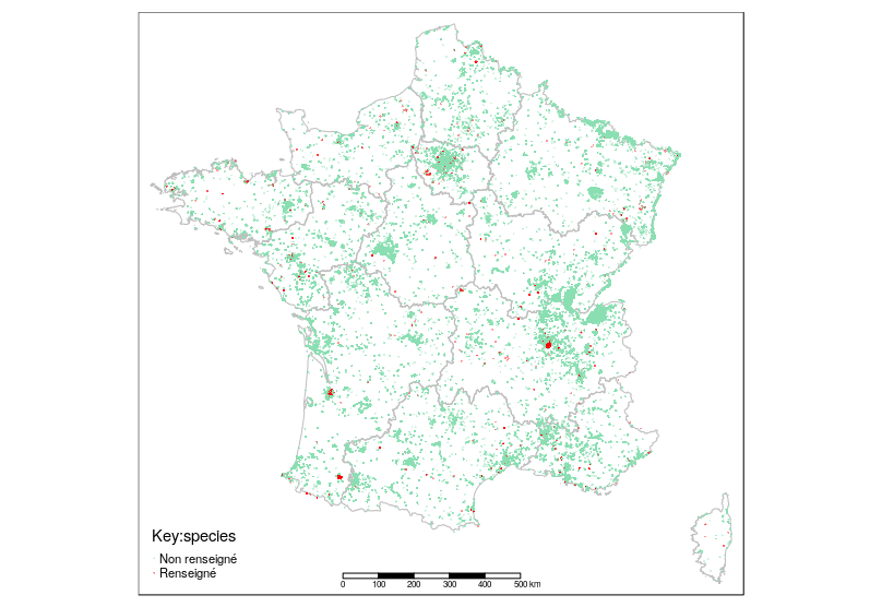 Répartition des arbres isolés en France métropolitaine, OSM octobre 2018