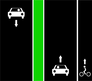 Separate car lanes cycle lanes right only.svg